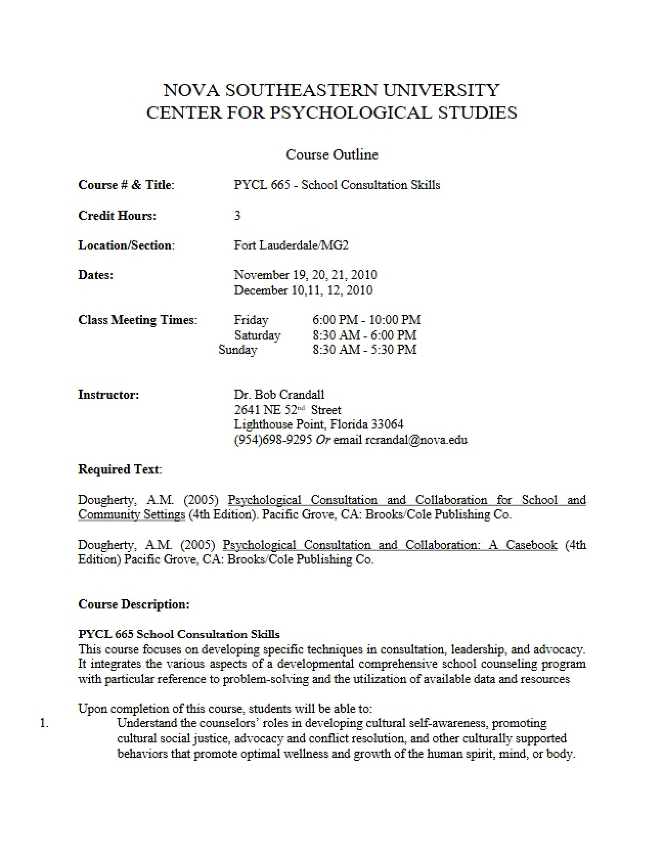 Course Outline: School Consultation