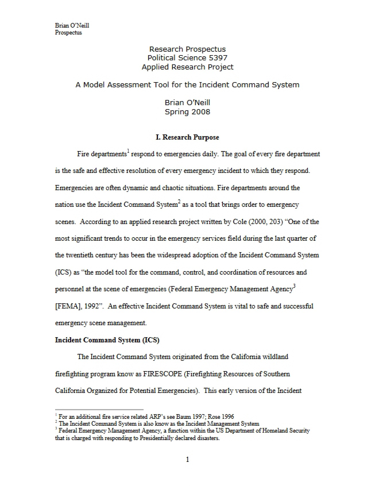 Model Assessment Tool for the Incident Command System
