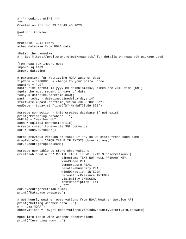 Building a Weather Database Using NOAA Data