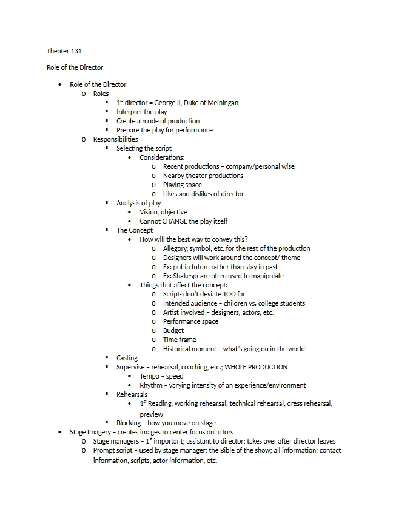 Overview of the Role of the Director in Theater