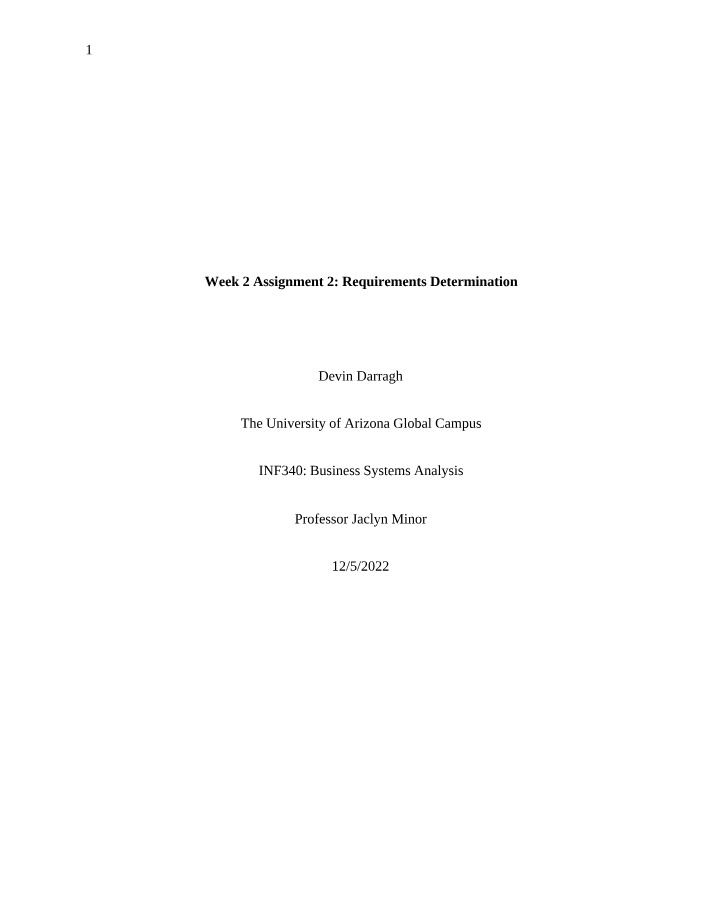 Requirements Determination - Week 2 Assignment 2