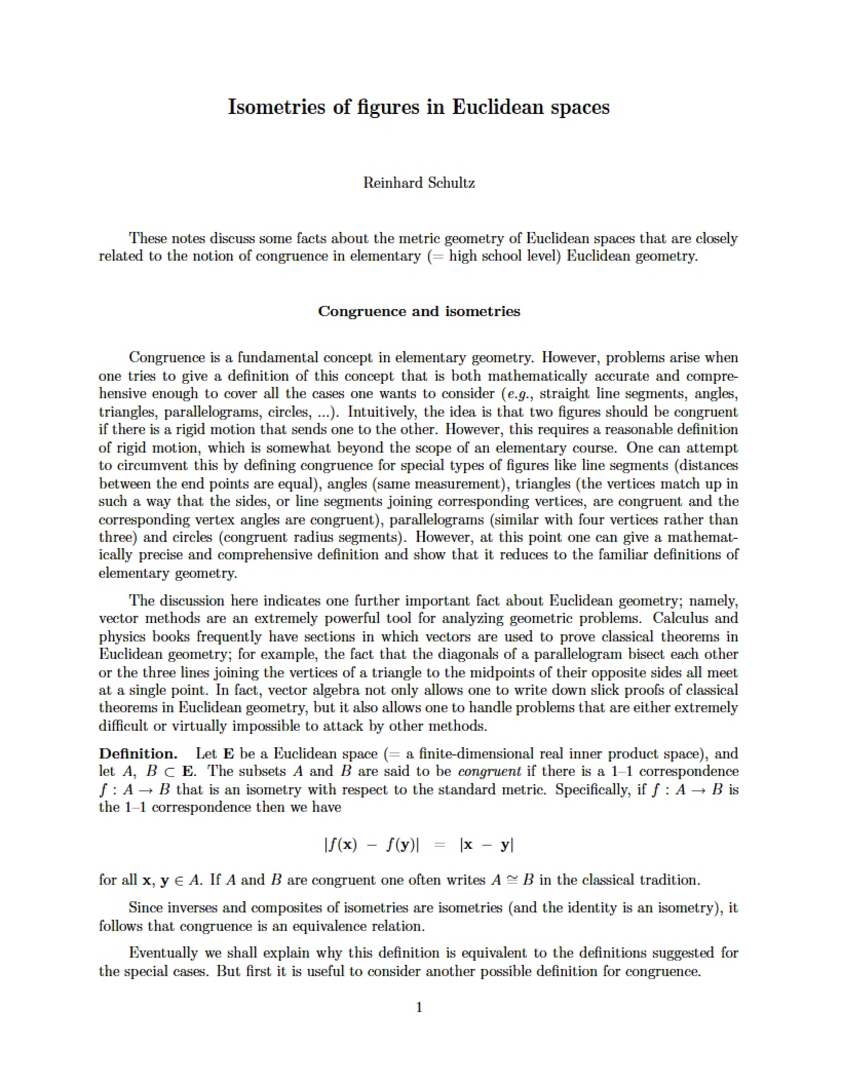 Euclidean Space Figure Isometries