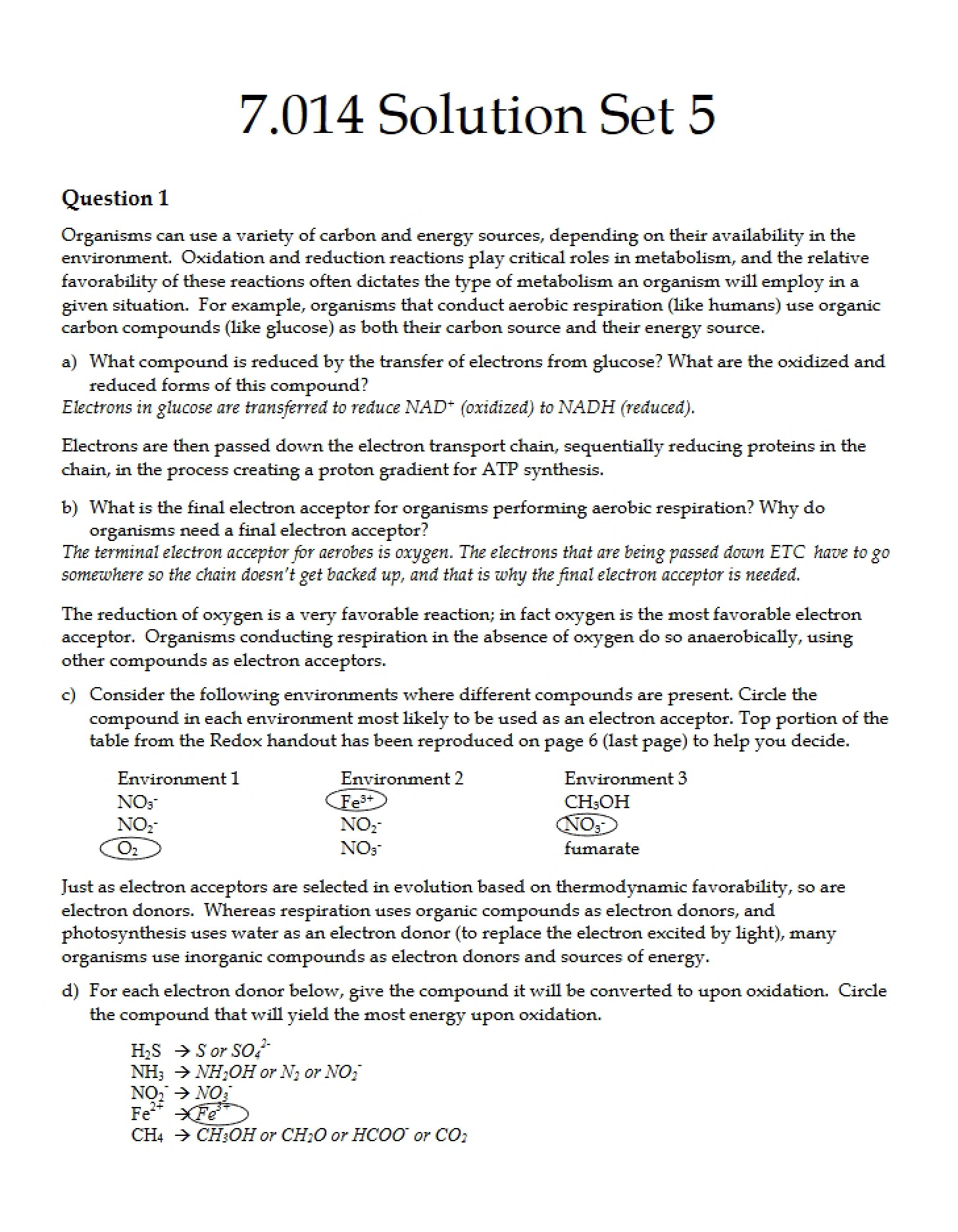 Fifth Set of Answers