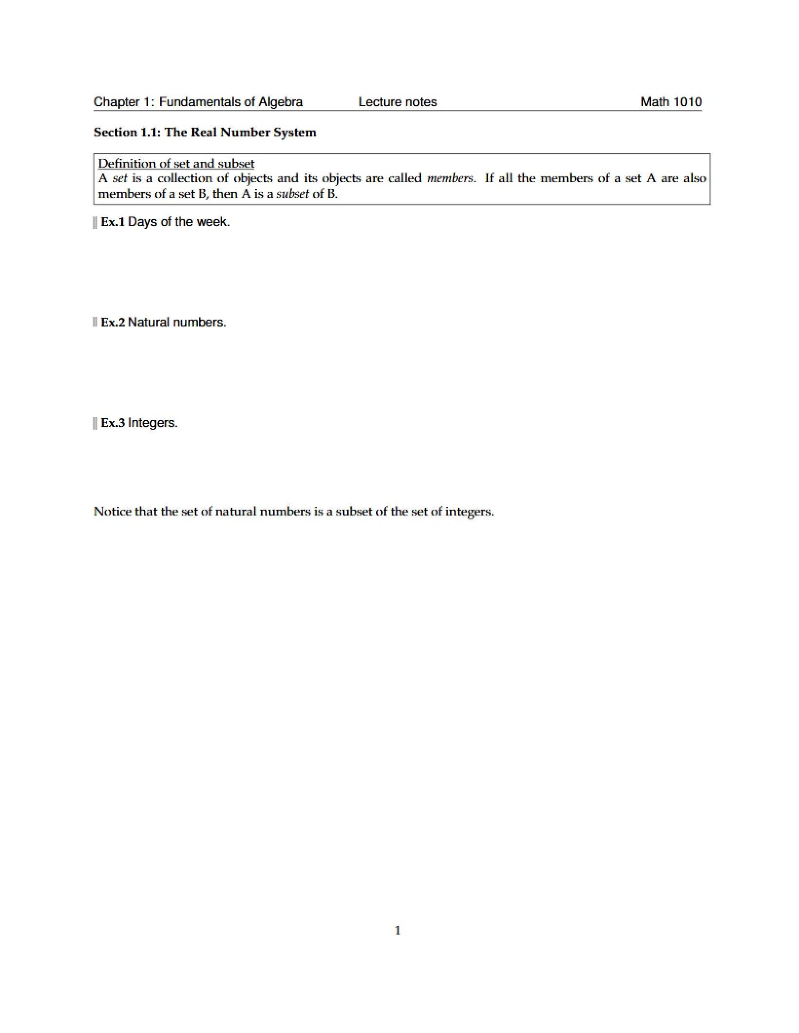 Class Notes Algebra