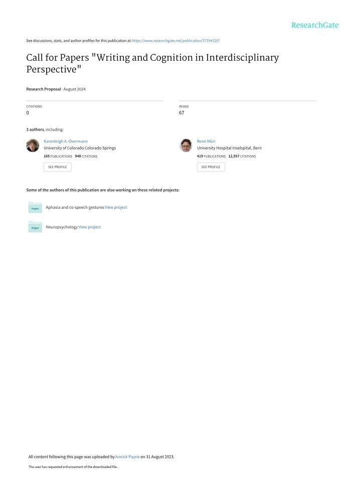 Writing and Cognition in Interdisciplinary Perspective - Call for Papers