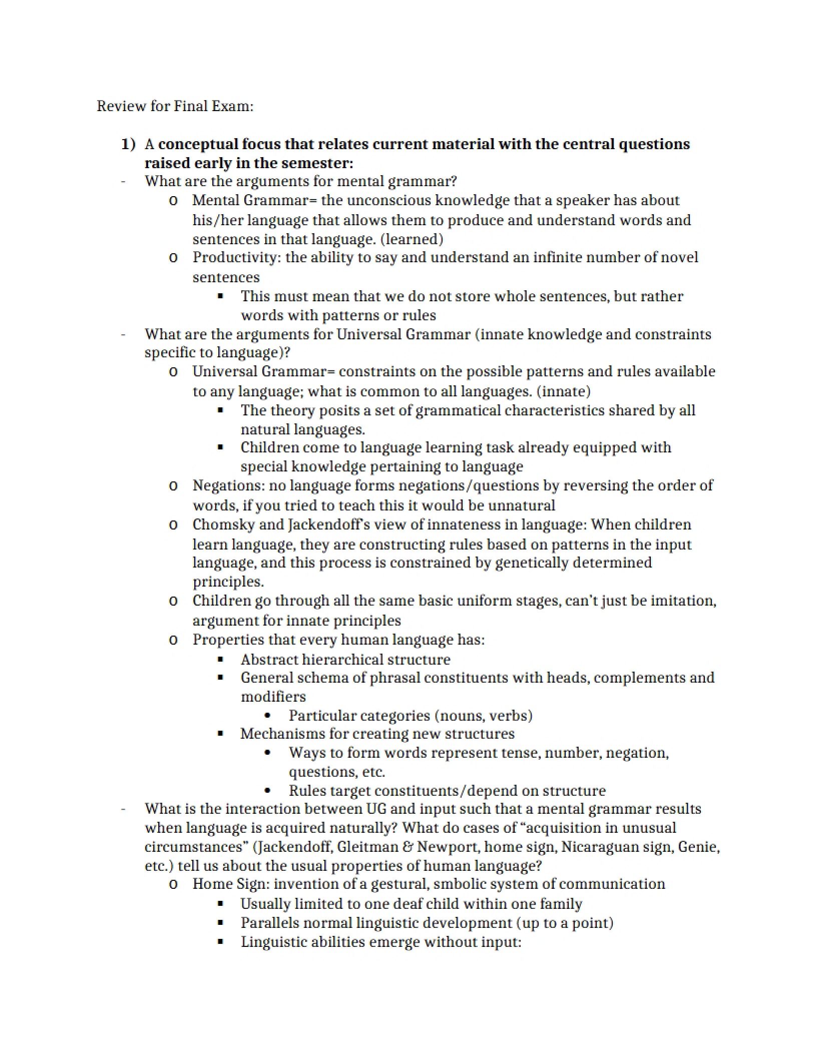 Comprehensive Review for Final Exam