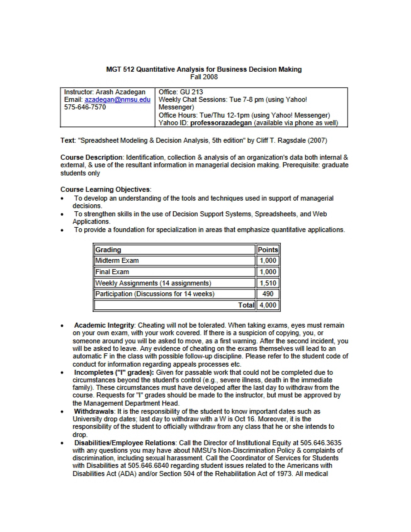 Introduction to Quantitative Analysis for Business Decision Making