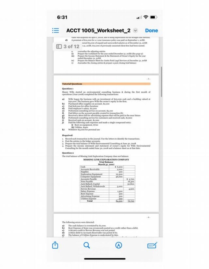 Worksheet 2 for ACCT 1005