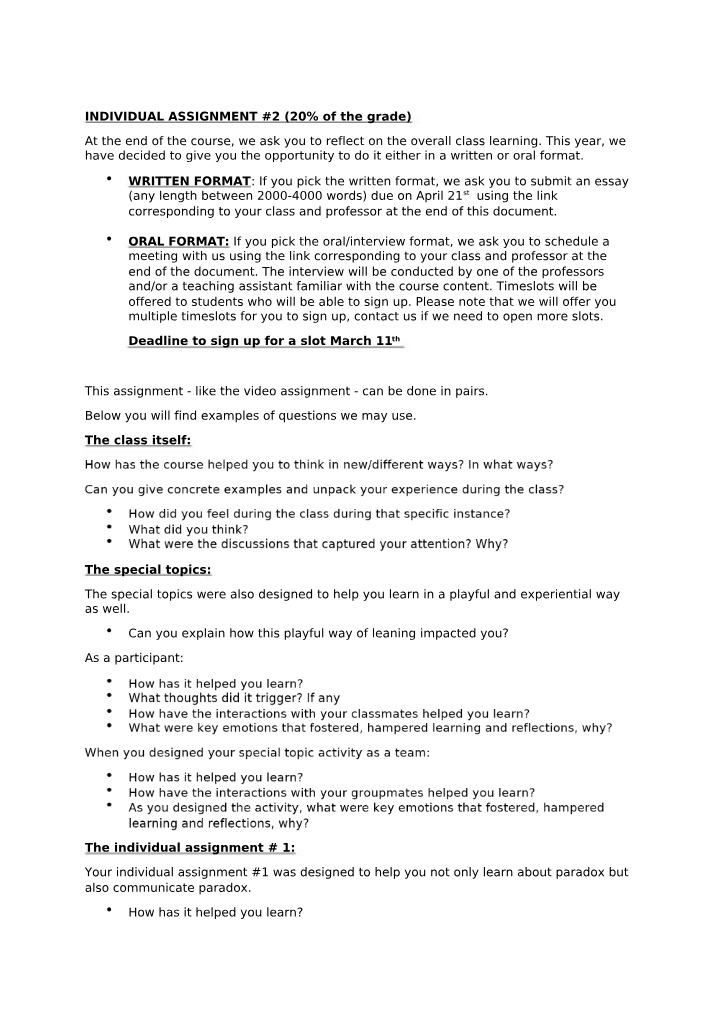 Written vs Oral Format Class Learning Reflection