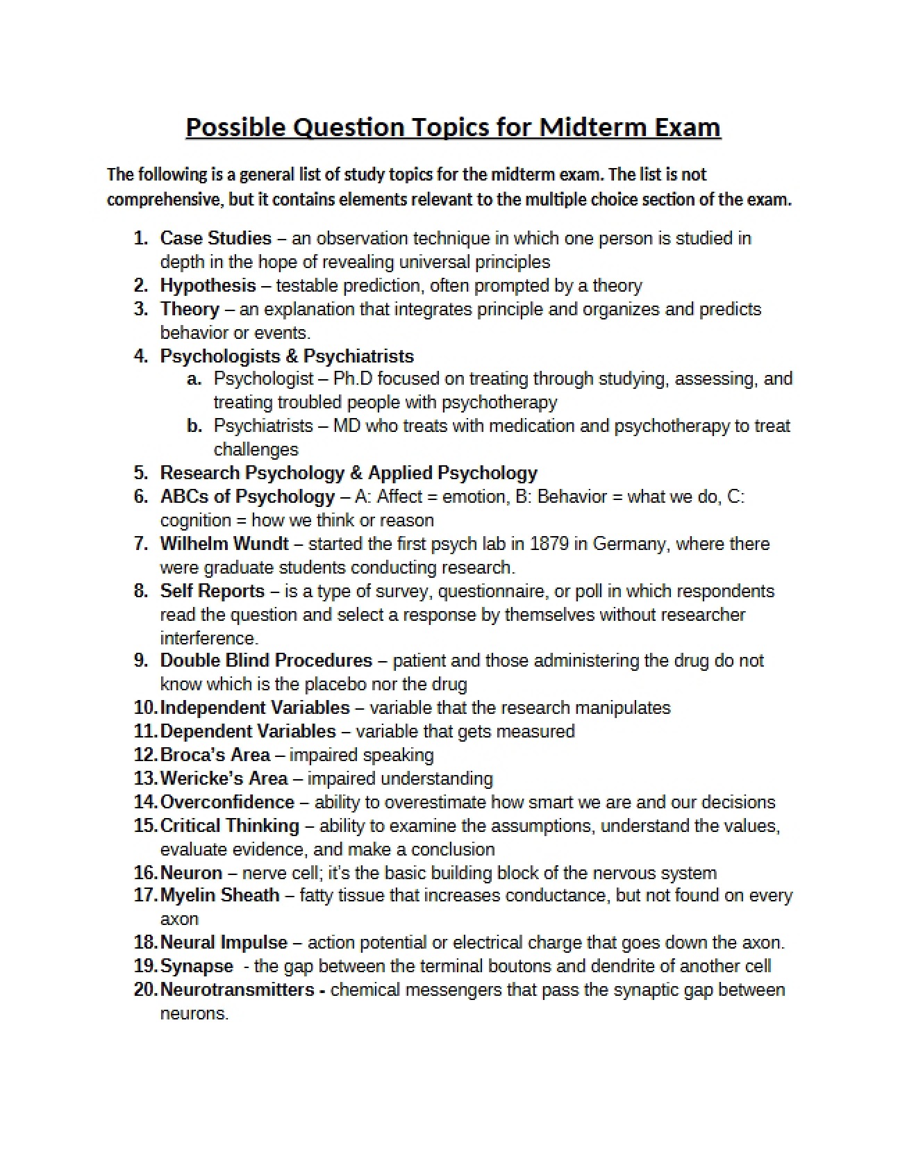 Psychology Midterm Examination