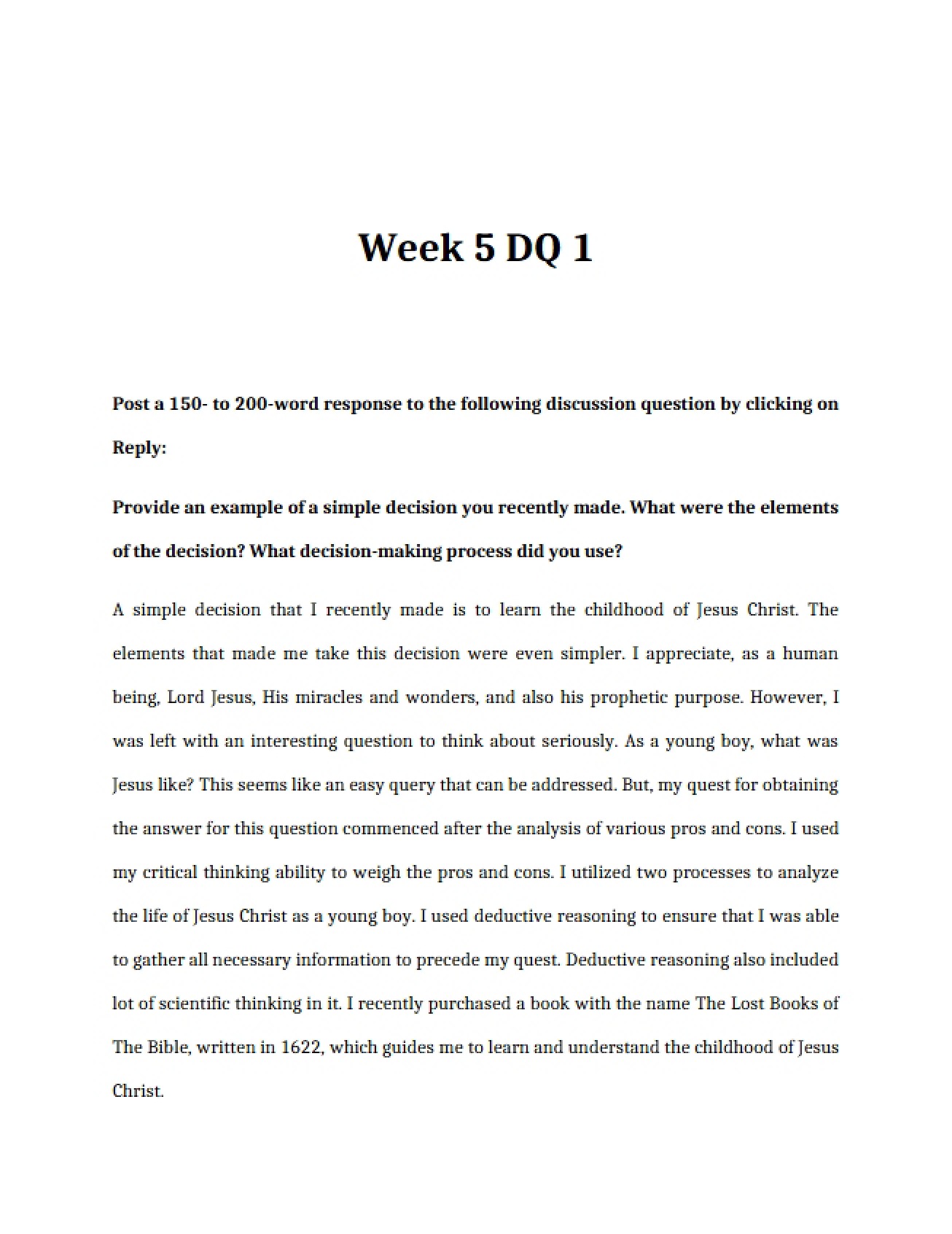 First DQ for Week 5