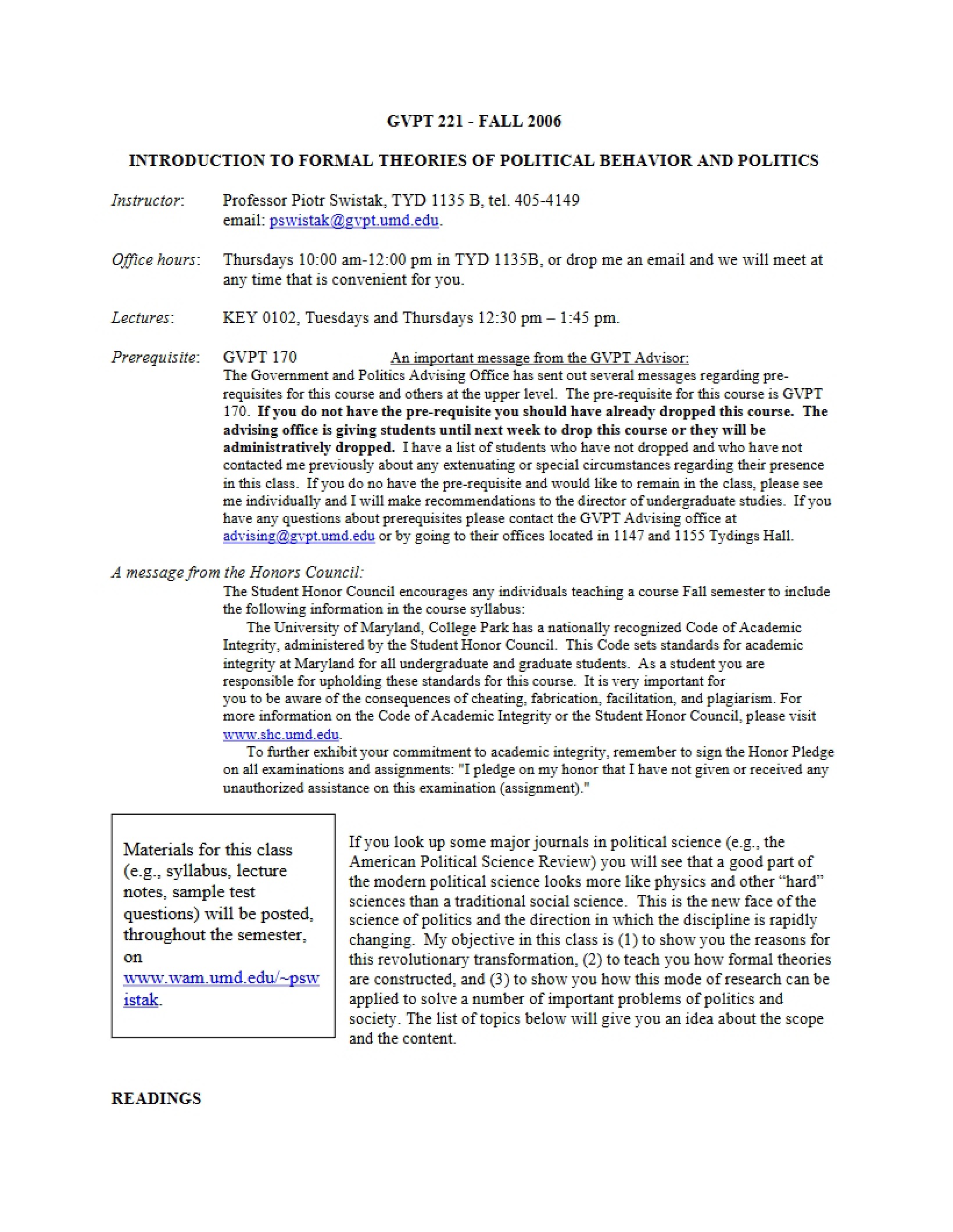 Curriculum for GVPT 221