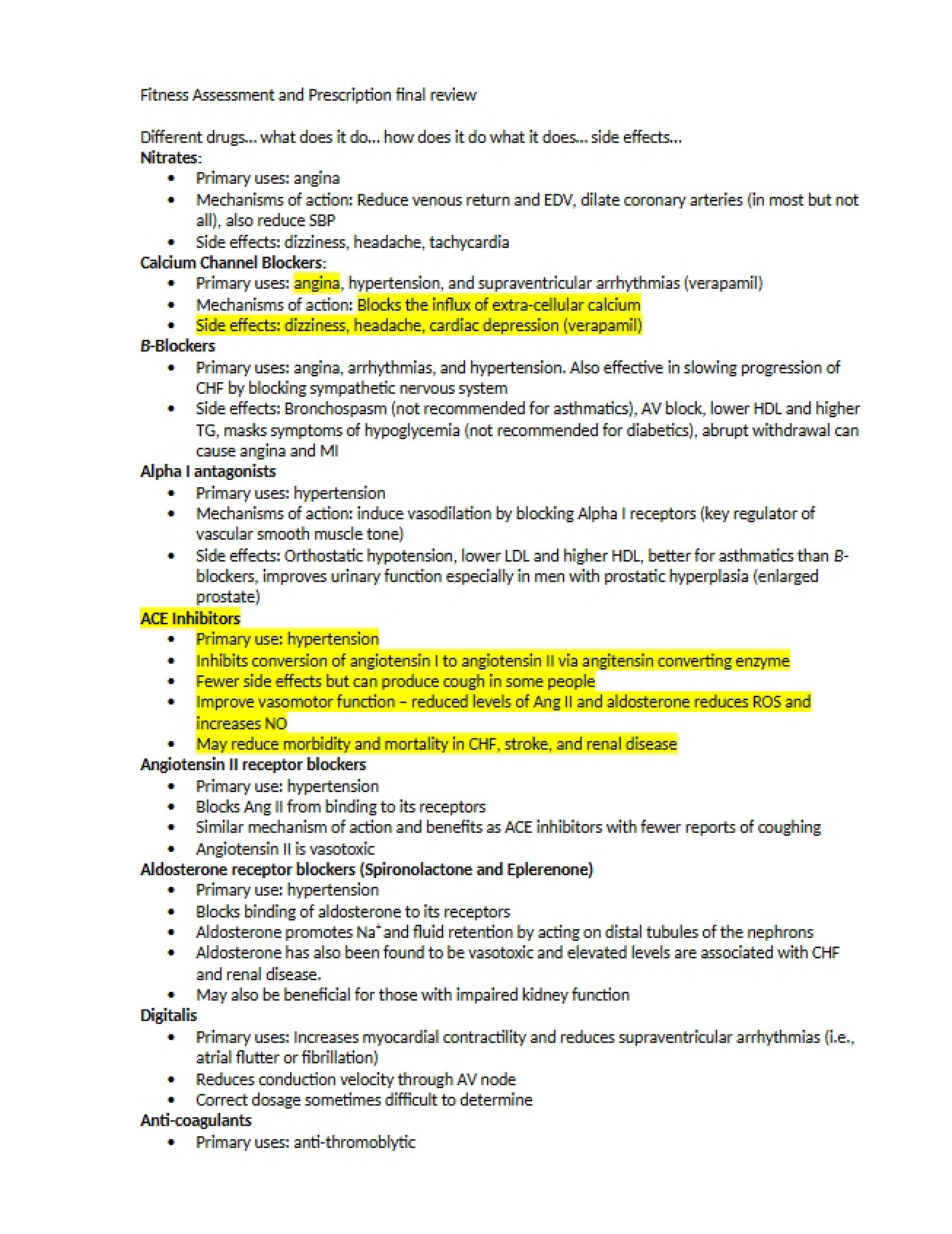 Prescription and Assessment of Fitness