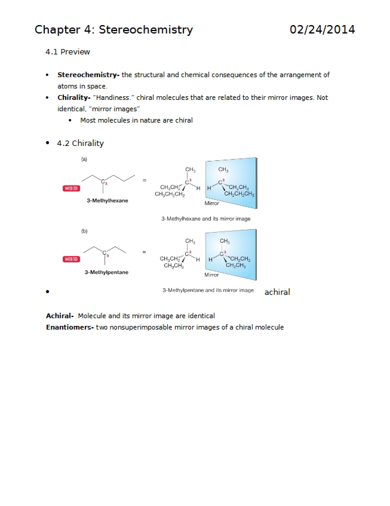 Fourth Chapter An Overview of Stereochemistry