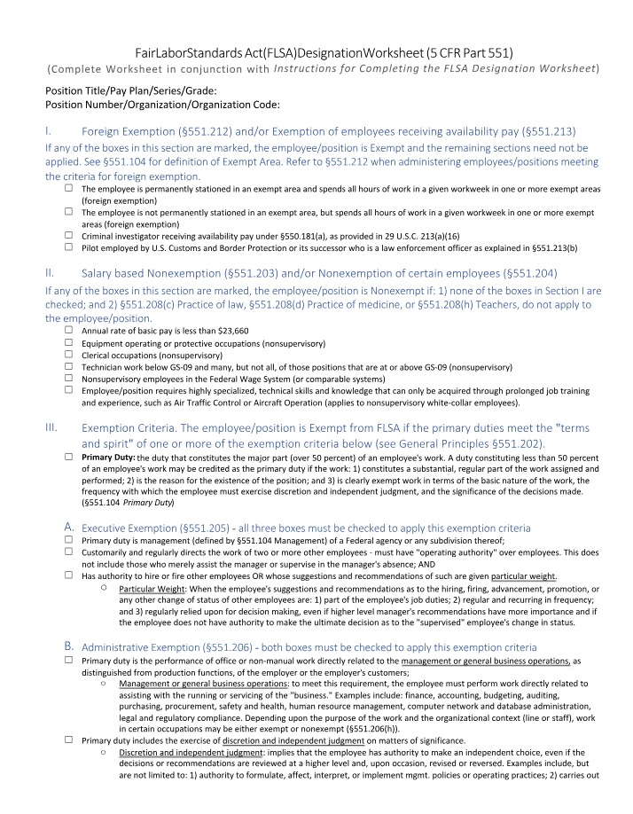 Instructions for FLSA Worksheet