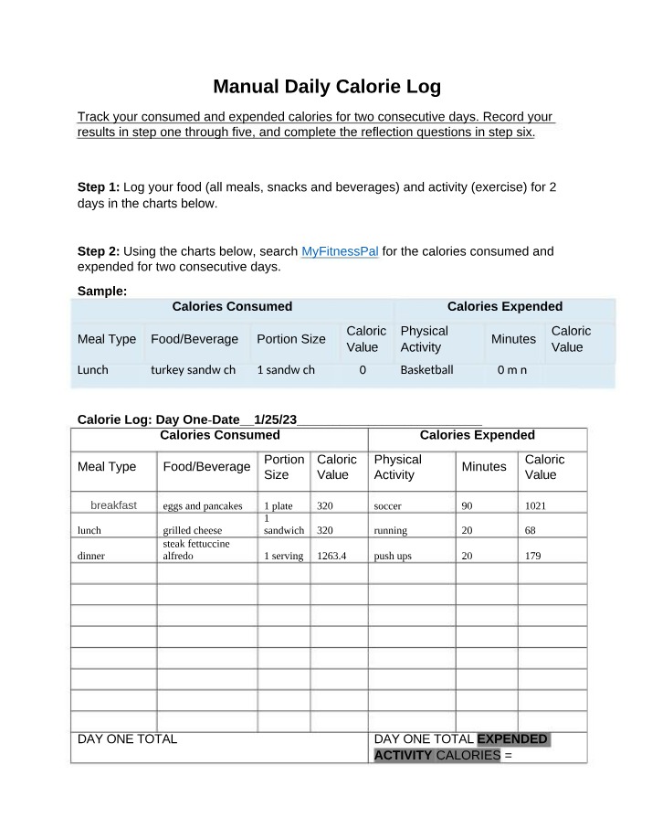 Manual Log for Daily Calories
