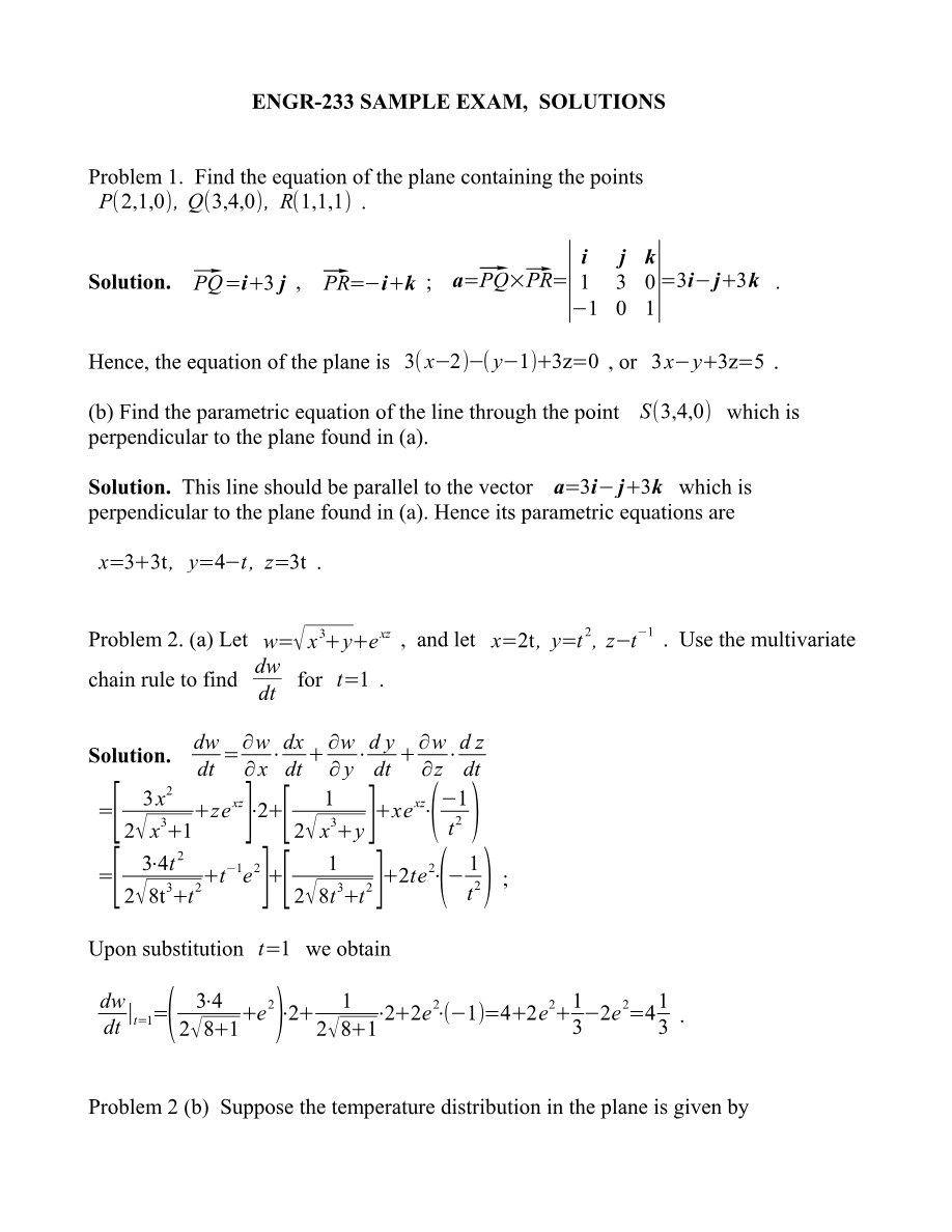 Sample Exam Solutions (ENGR 233)
