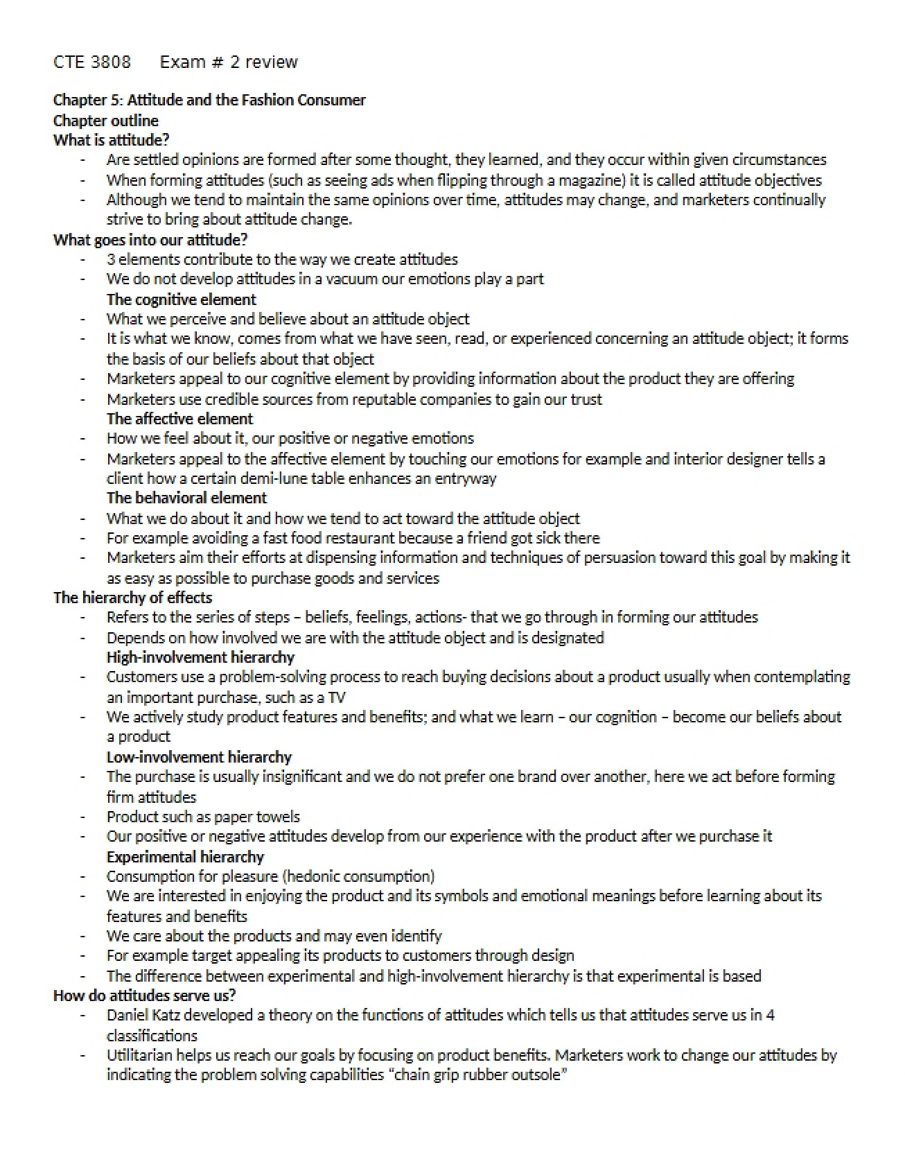 Review Materials for the Second Consumer Behavior Exam