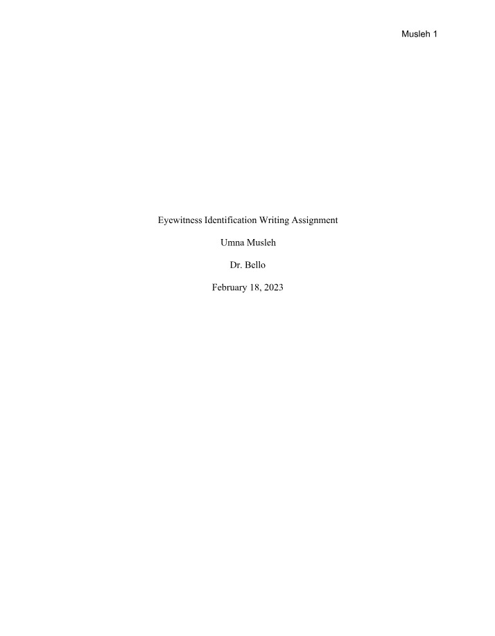 Writing Assignment - Eyewitness Identification