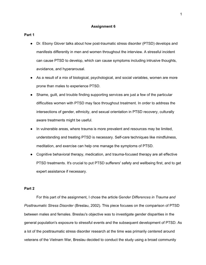 Gender Differences in PTSD Development and Treatment