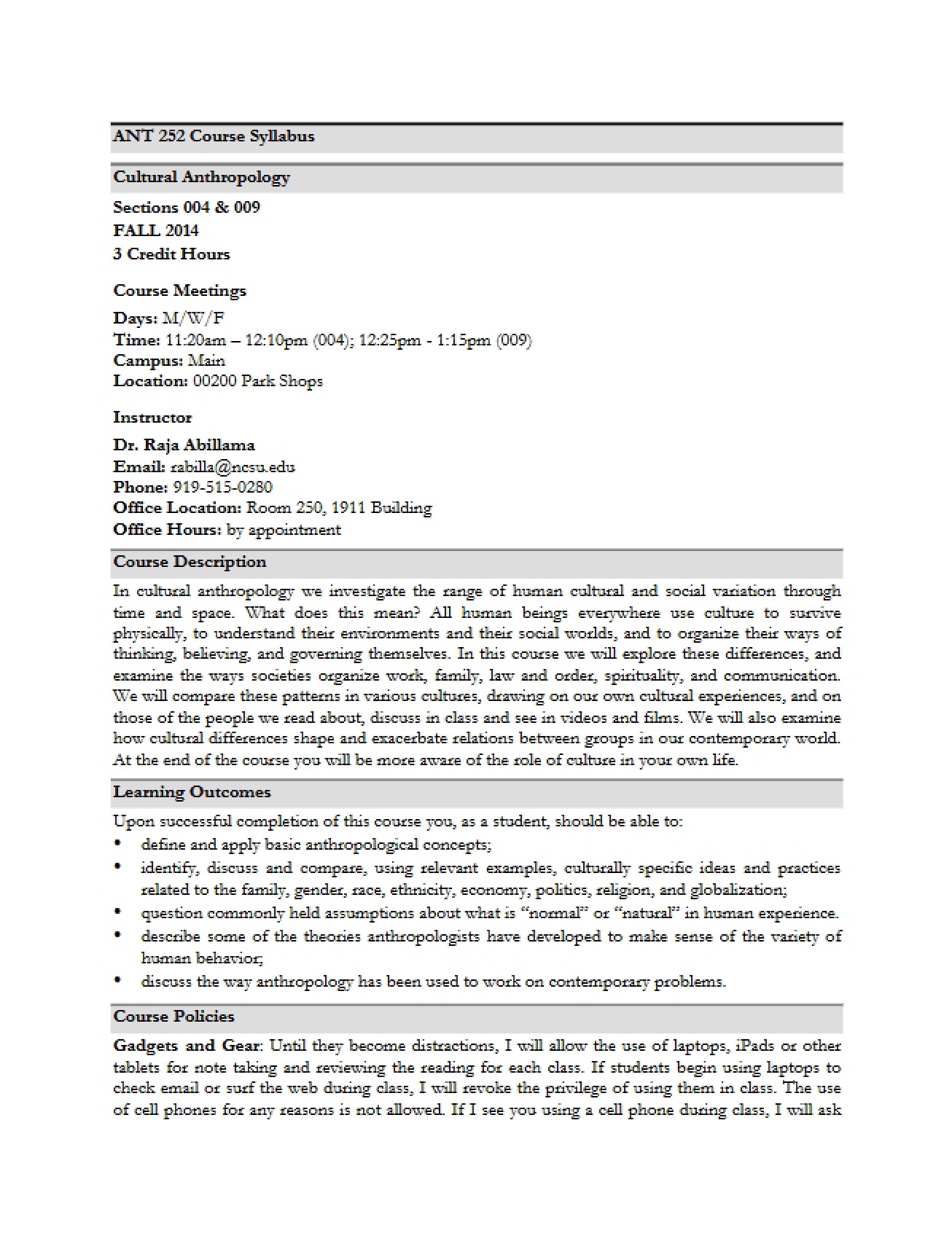 Cultural Anthropology Syllabus