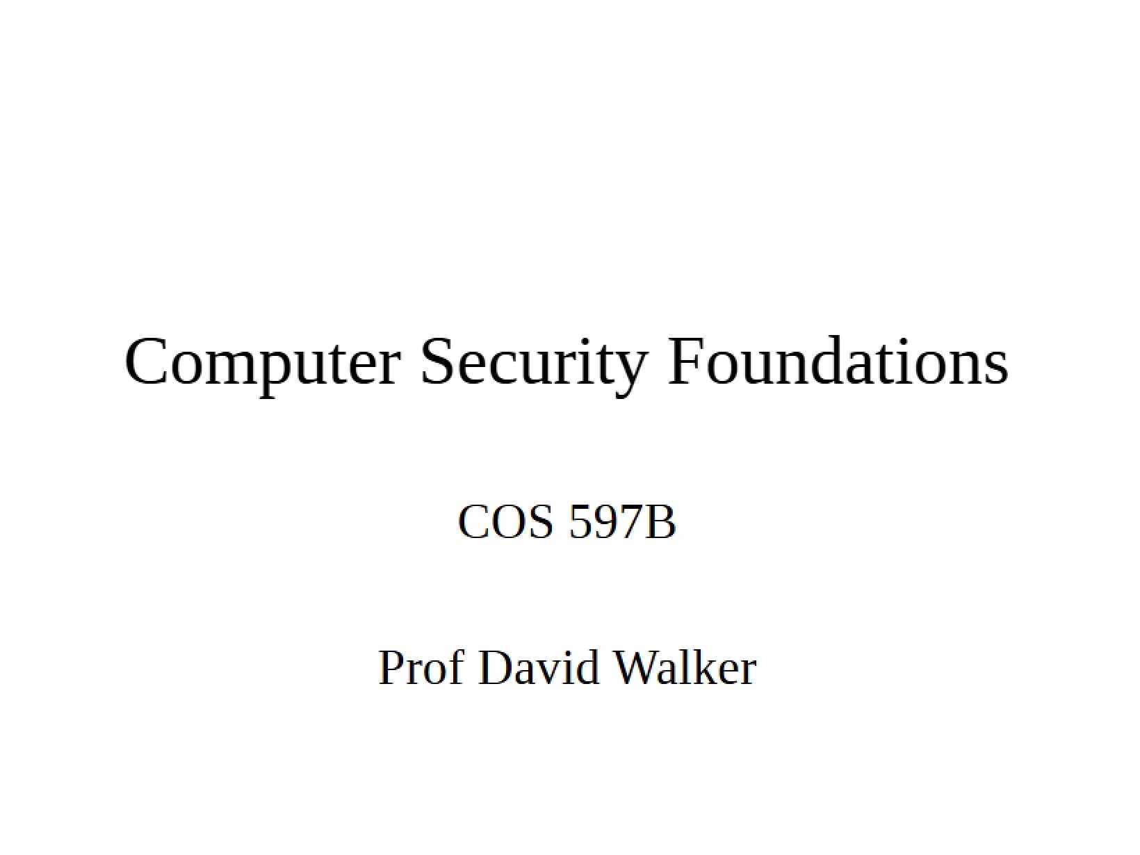 Foundations of Computer Security