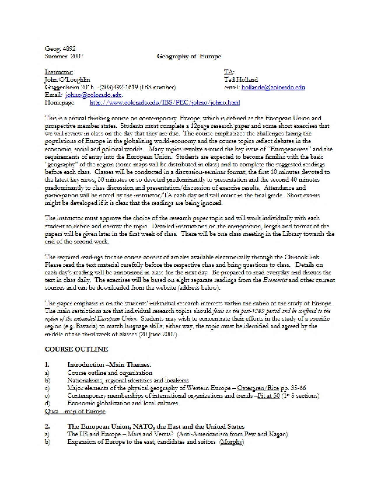 Western Europe Geography Syllabus (Set 1)