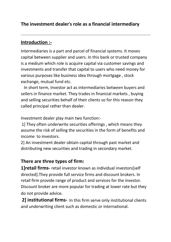 Investment Dealer Overview