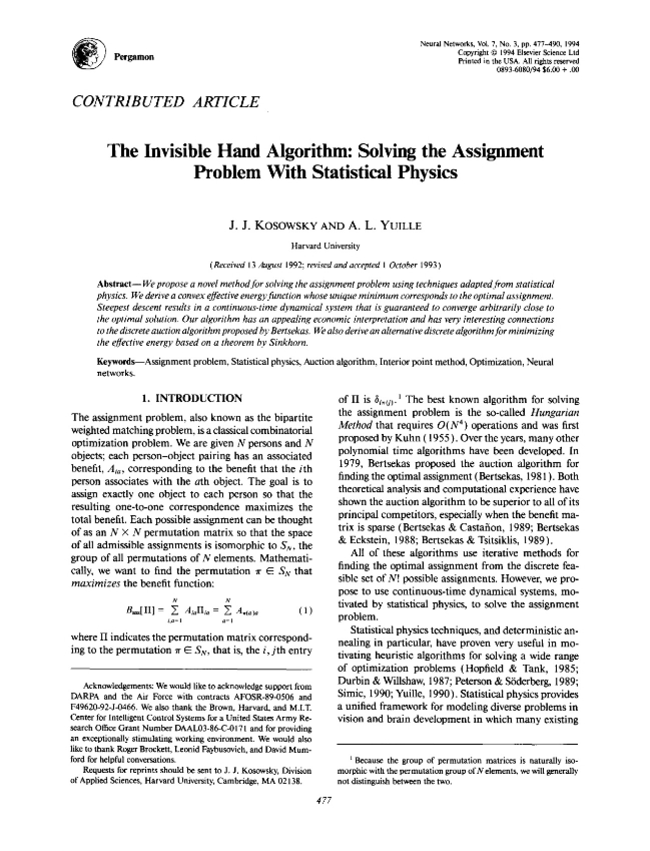 Statistical Physics Approach to Assignment Problems