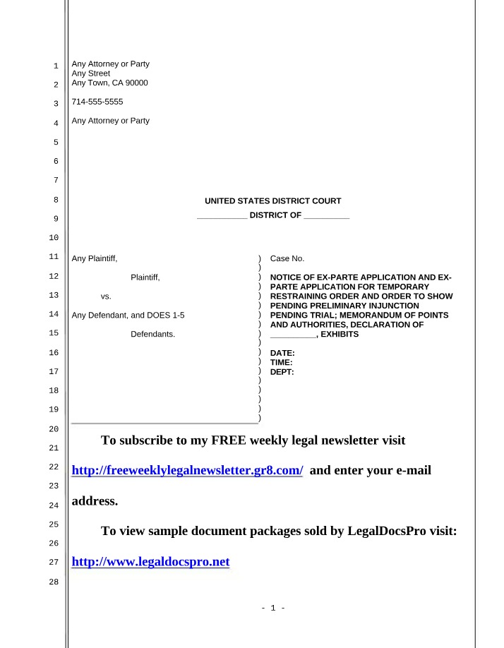 Motion for Temporary Restraining Order and Preliminary Injunction
