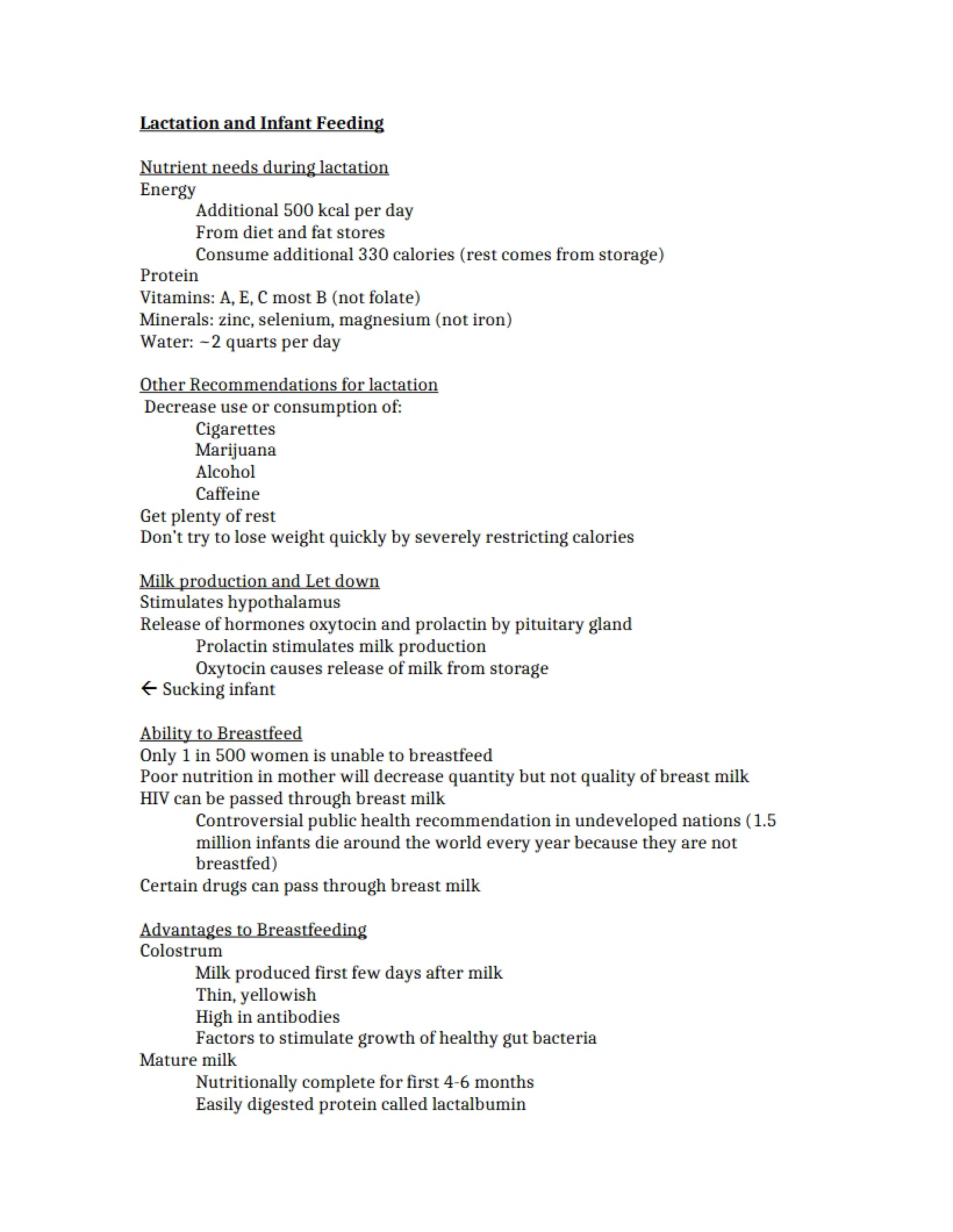 Infant Feeding and Lactation