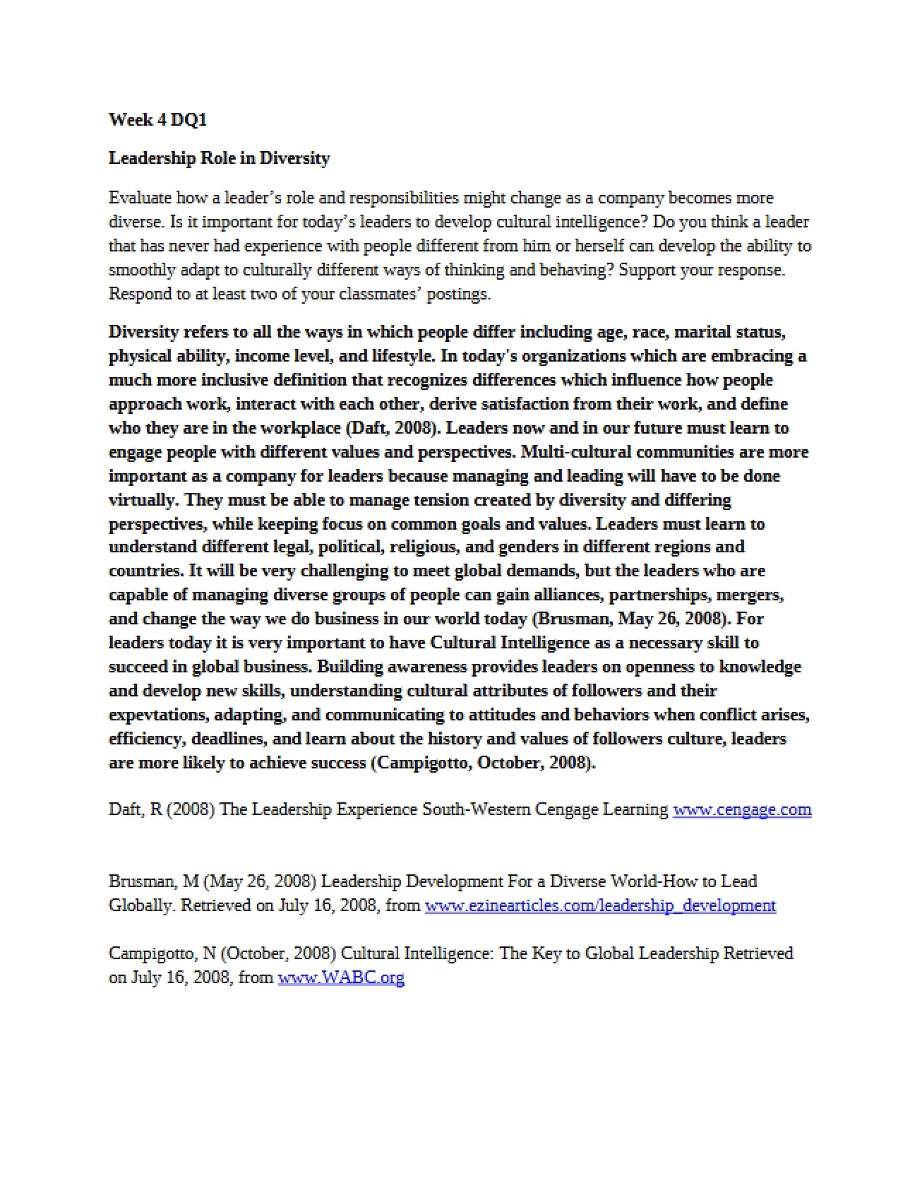 Leadership Role in Diversity