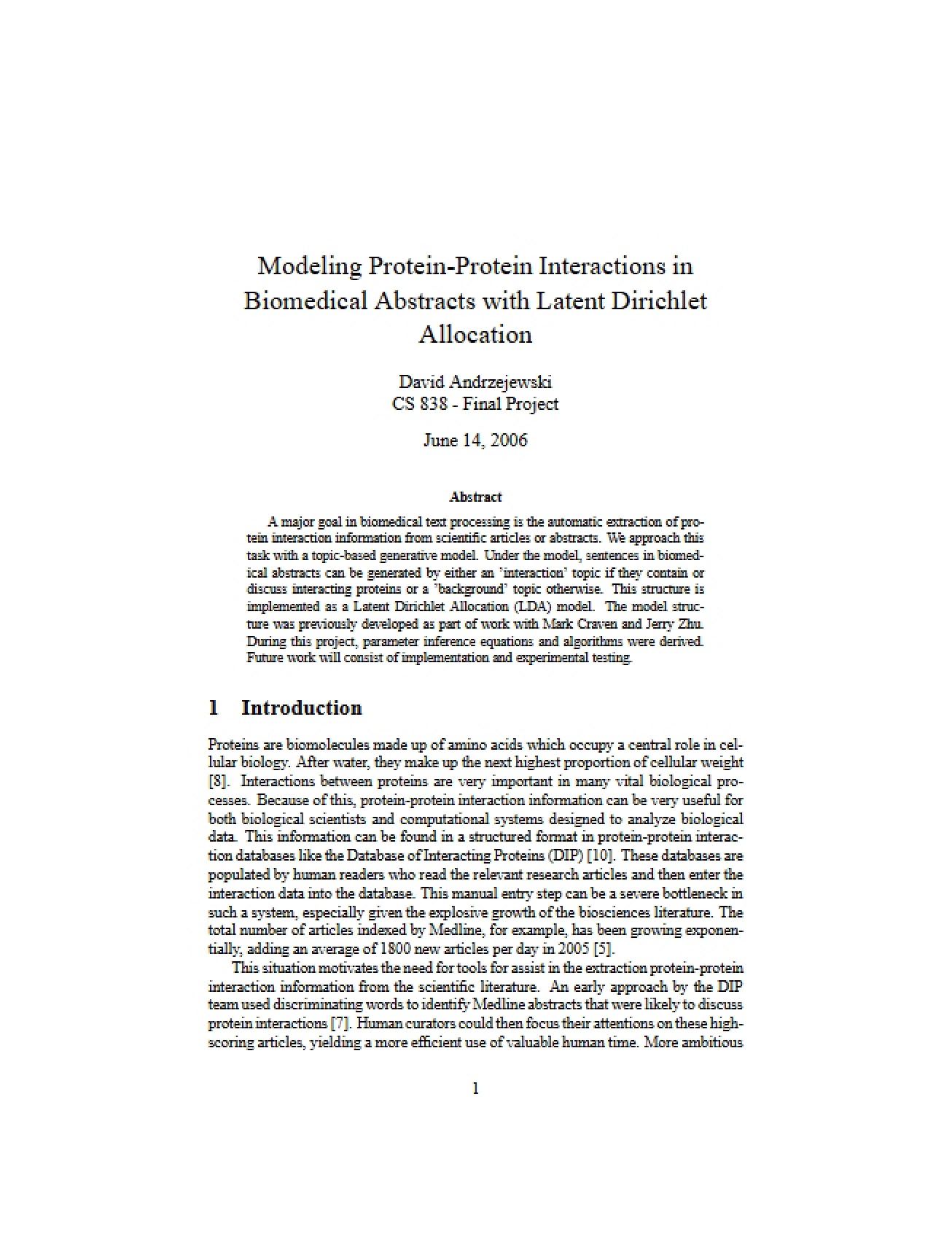 Latent Dirichlet Allocation for Modeling Protein-Protein Interactions