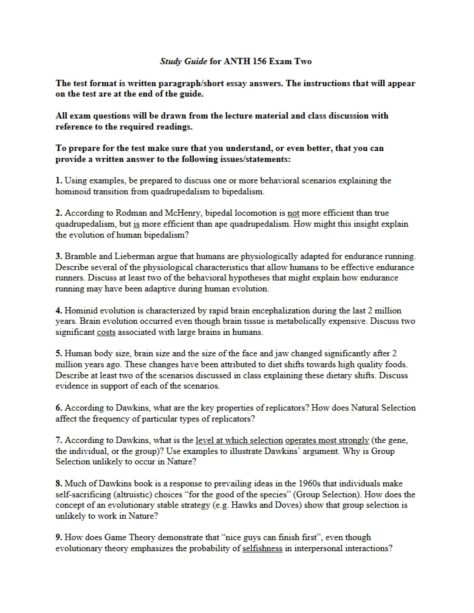 Evolution of Human Behavior Study Guide