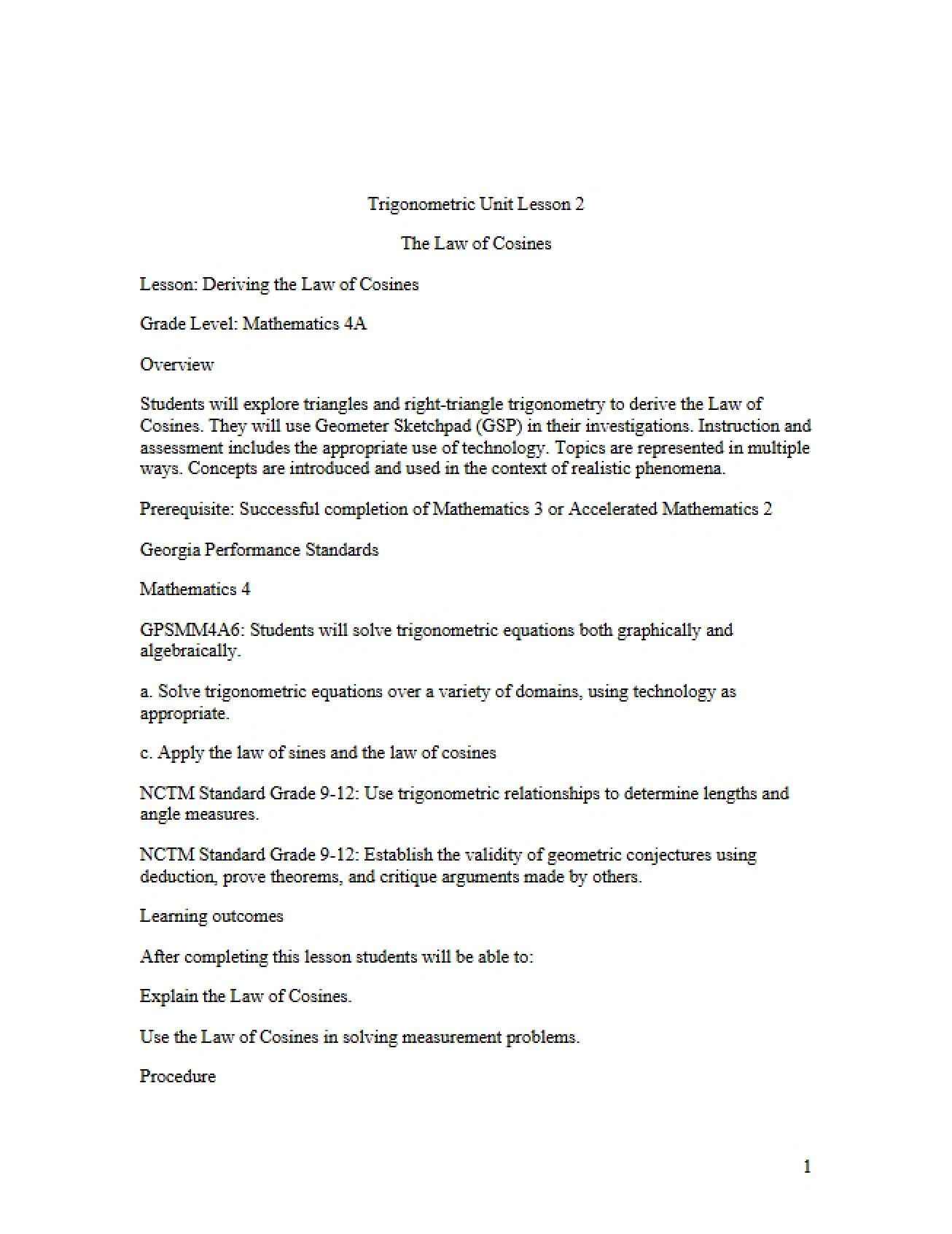 Second Unit Lesson