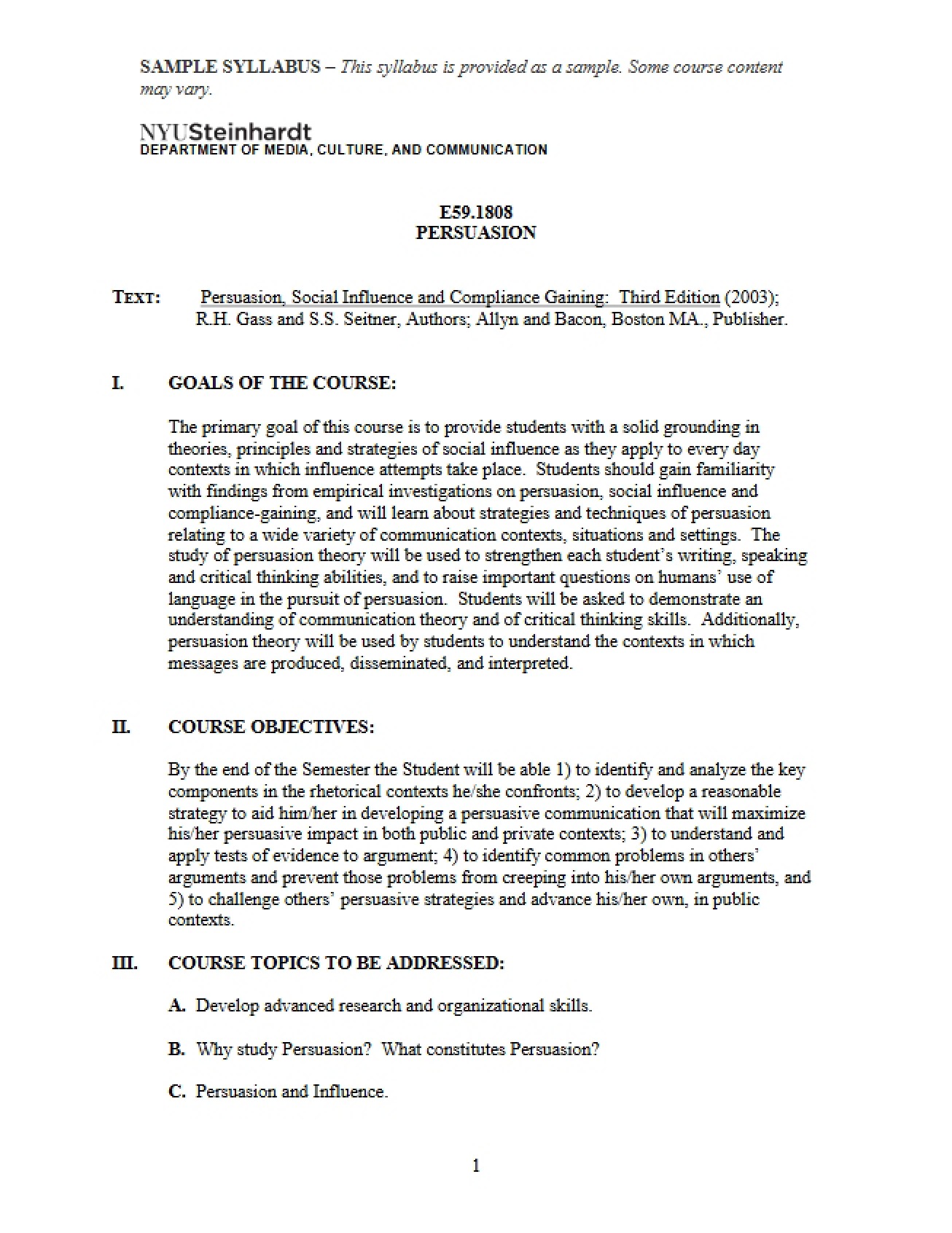 Syllabus for Persuasion