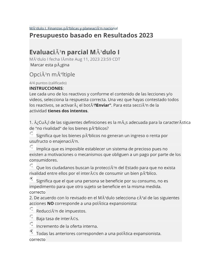 Presupuesto Basado en Resultados 2023 - Evaluación Parcial Módulo I