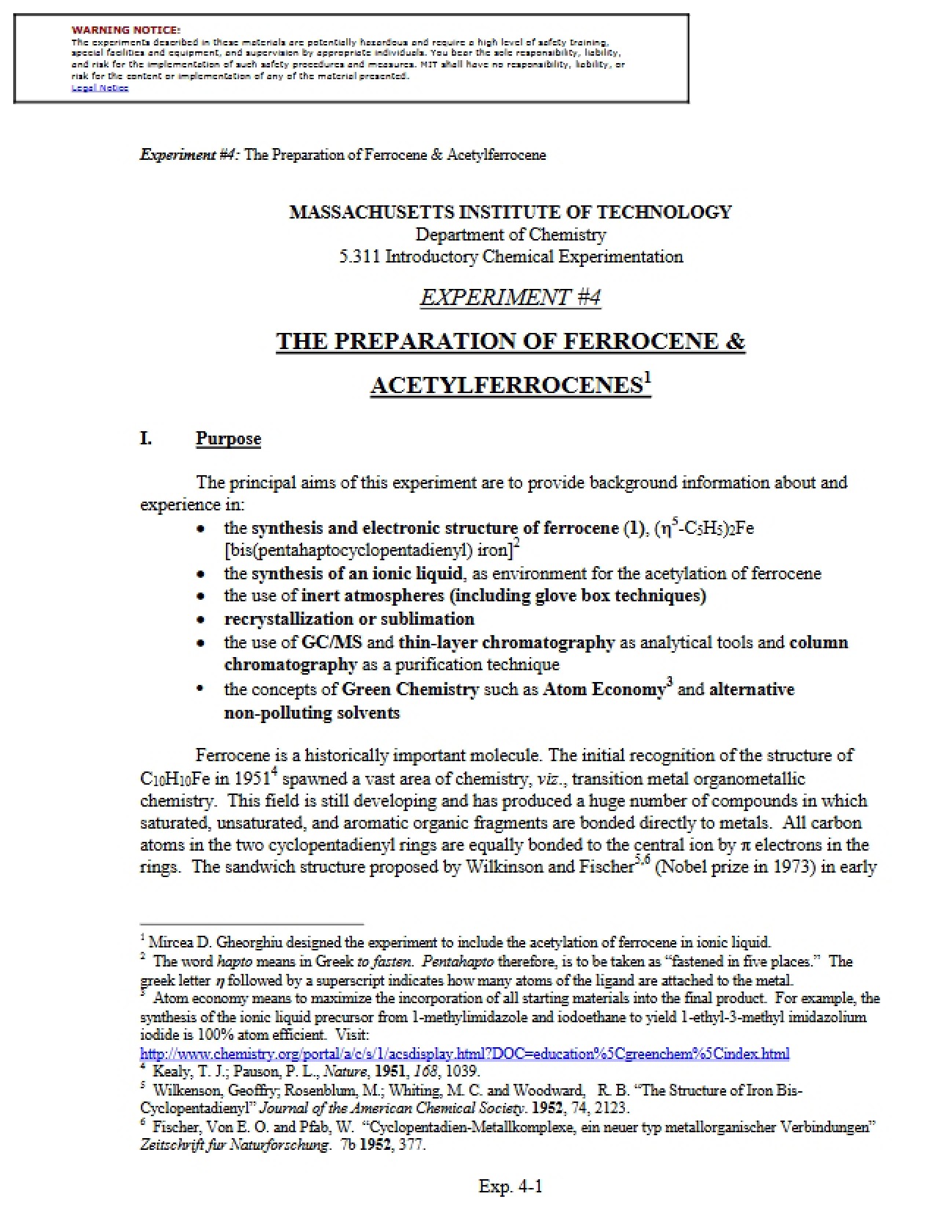 Synthesizing Ferrocene and Acetylferrocenes