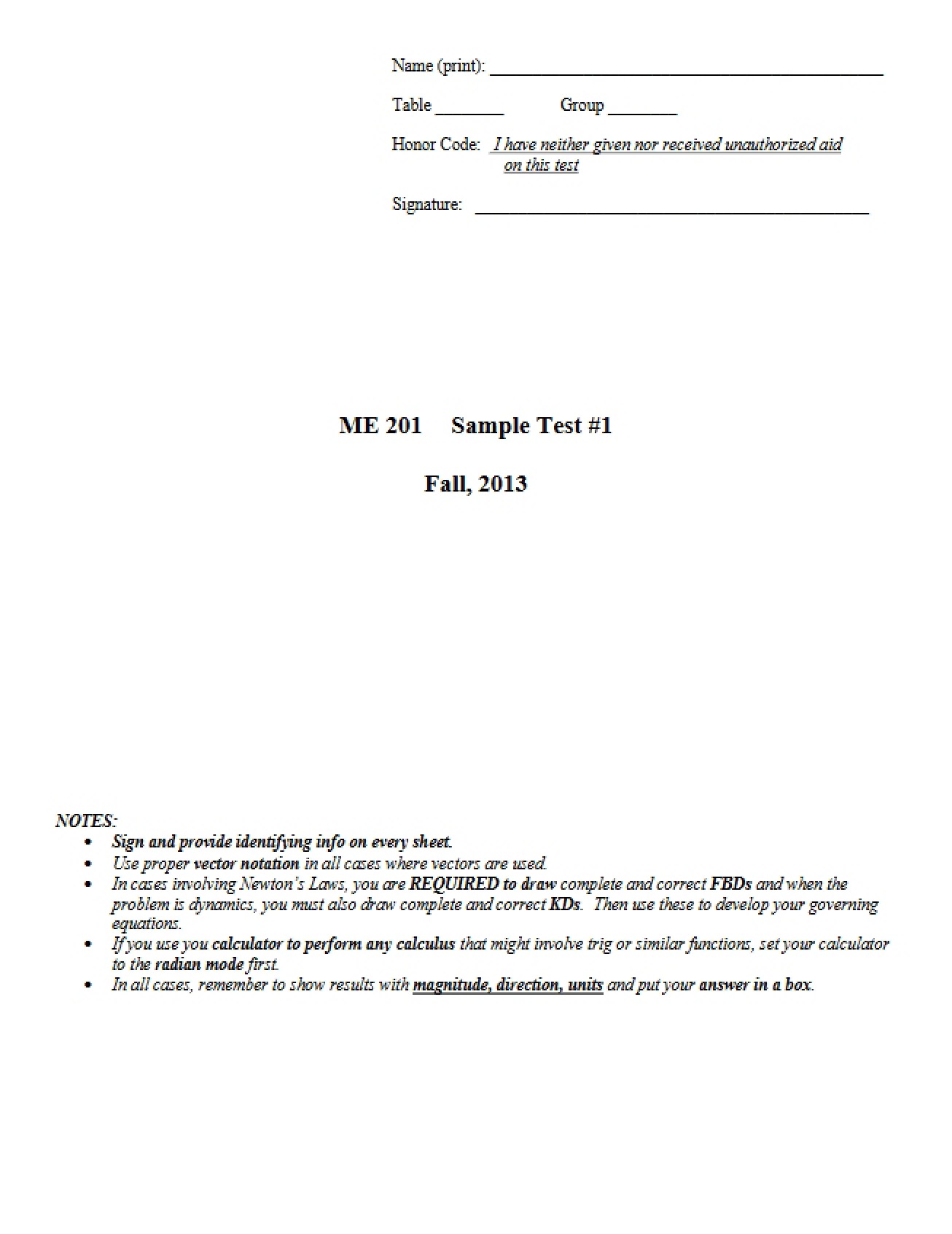 Sample of Test 1