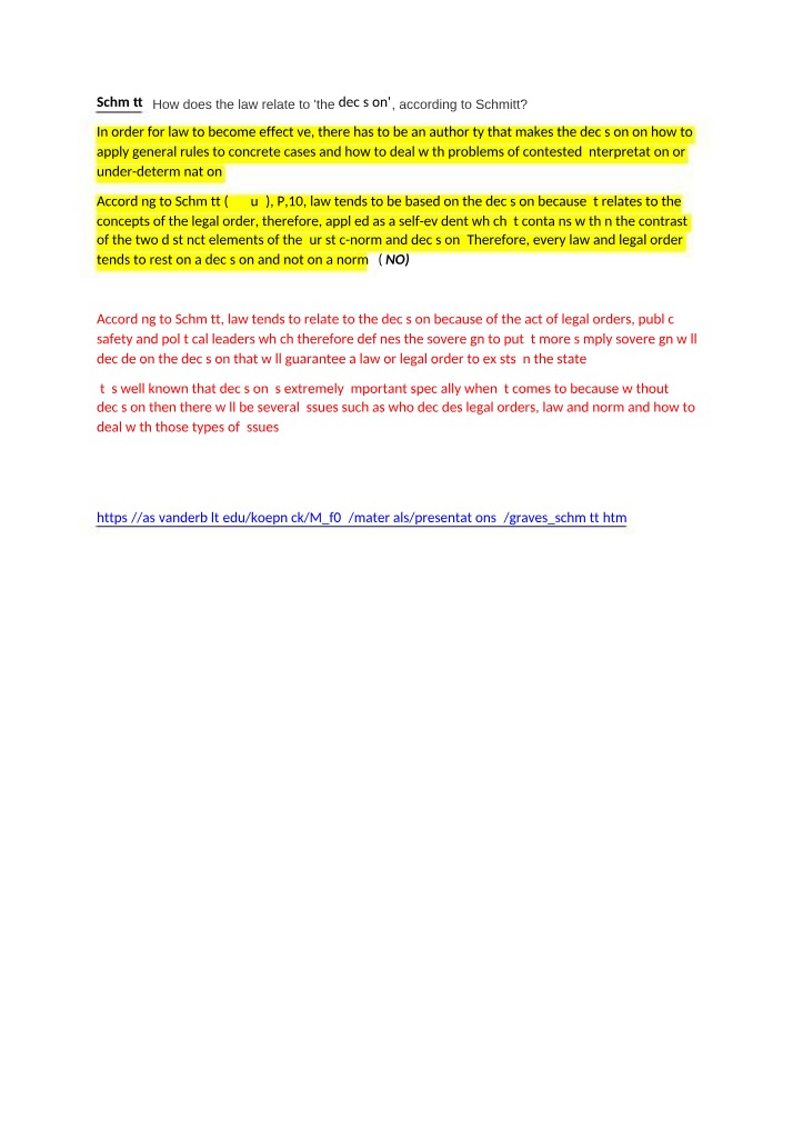 Law and 'the Decision' According to Schmitt
