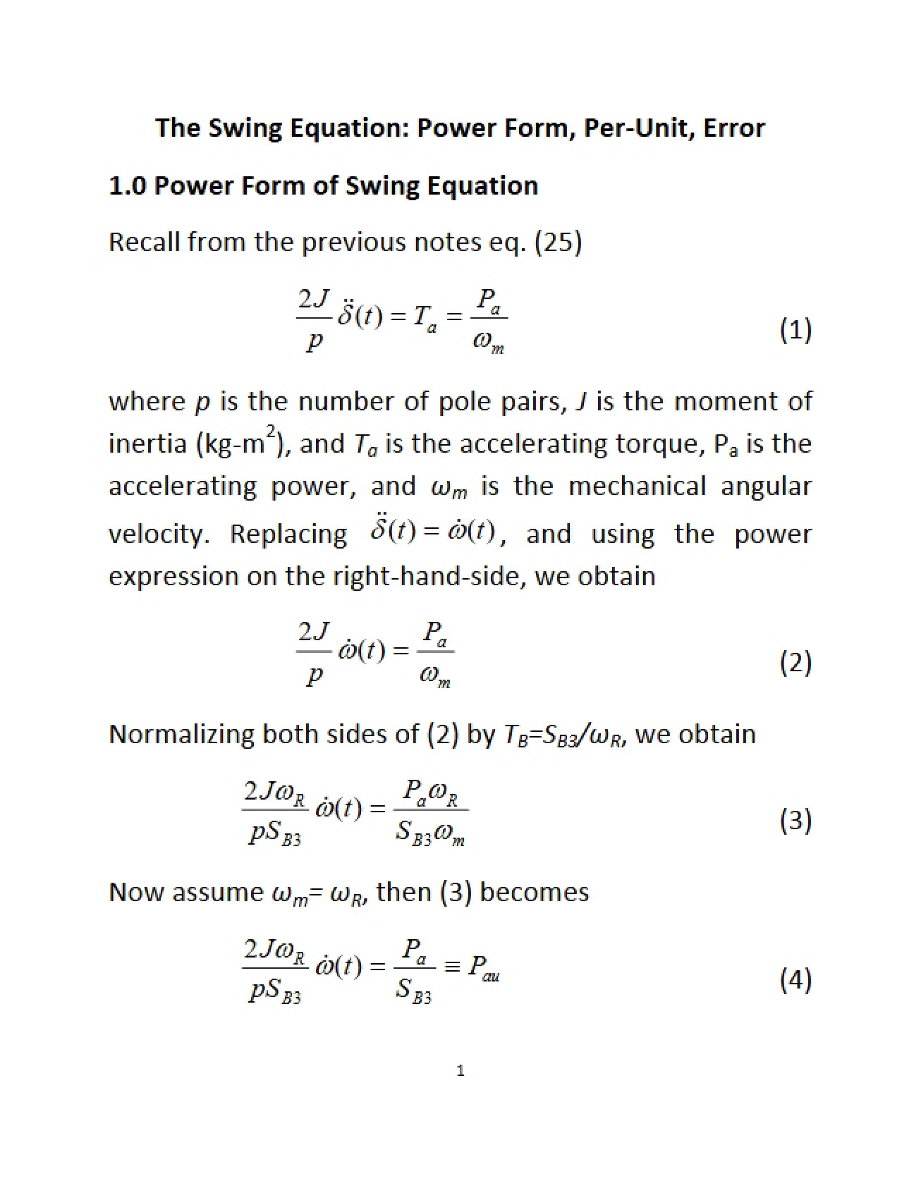 Power Form of the Swing Equation