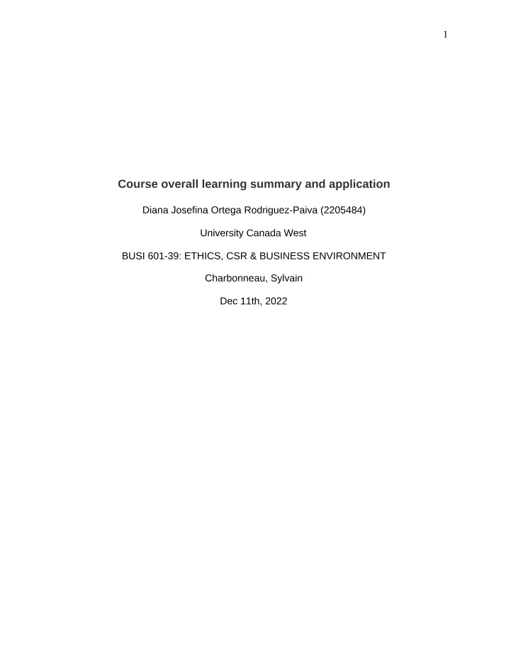 Course Learning Summary - BUSI 601-39