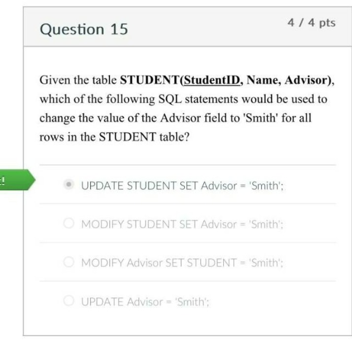 SQL UPDATE Statement - Student Advisor Field