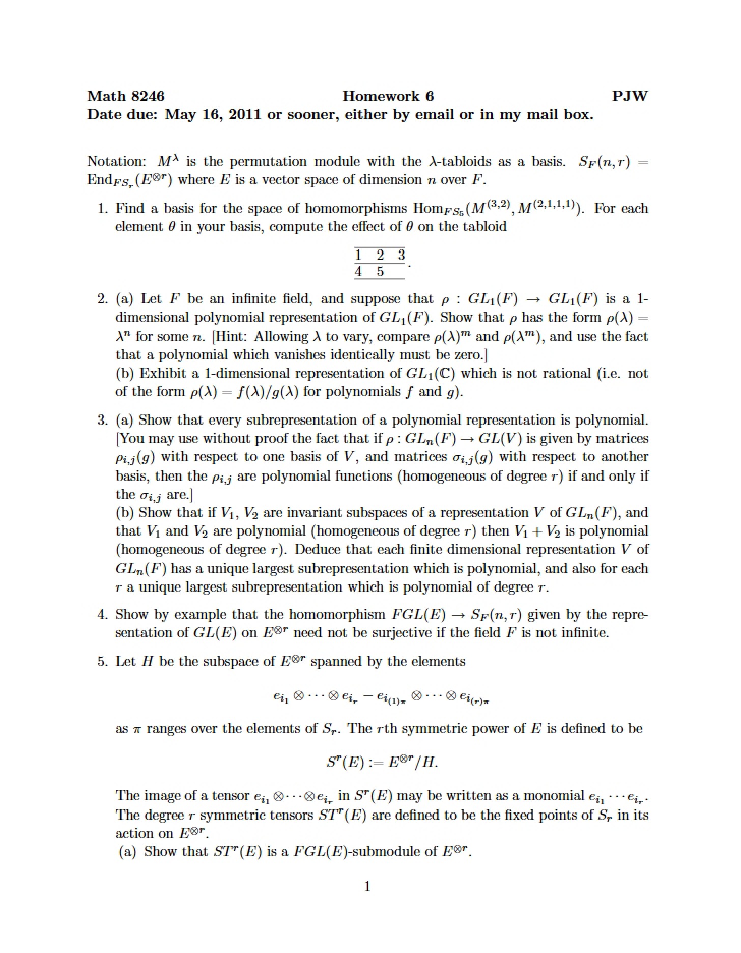 Sixth Homework