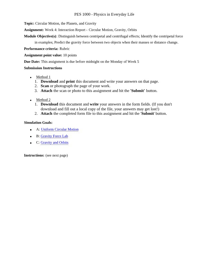 Interaction Report - Circular Motion, Planets, and Gravity