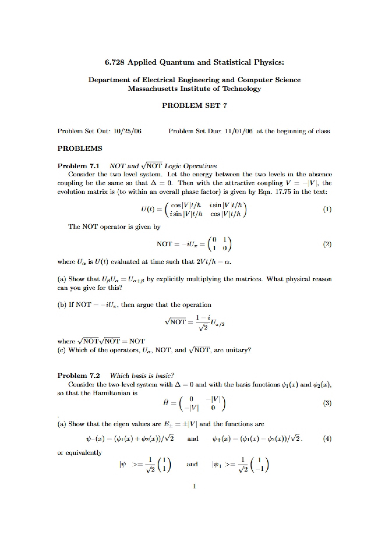 Seventh Problem Set