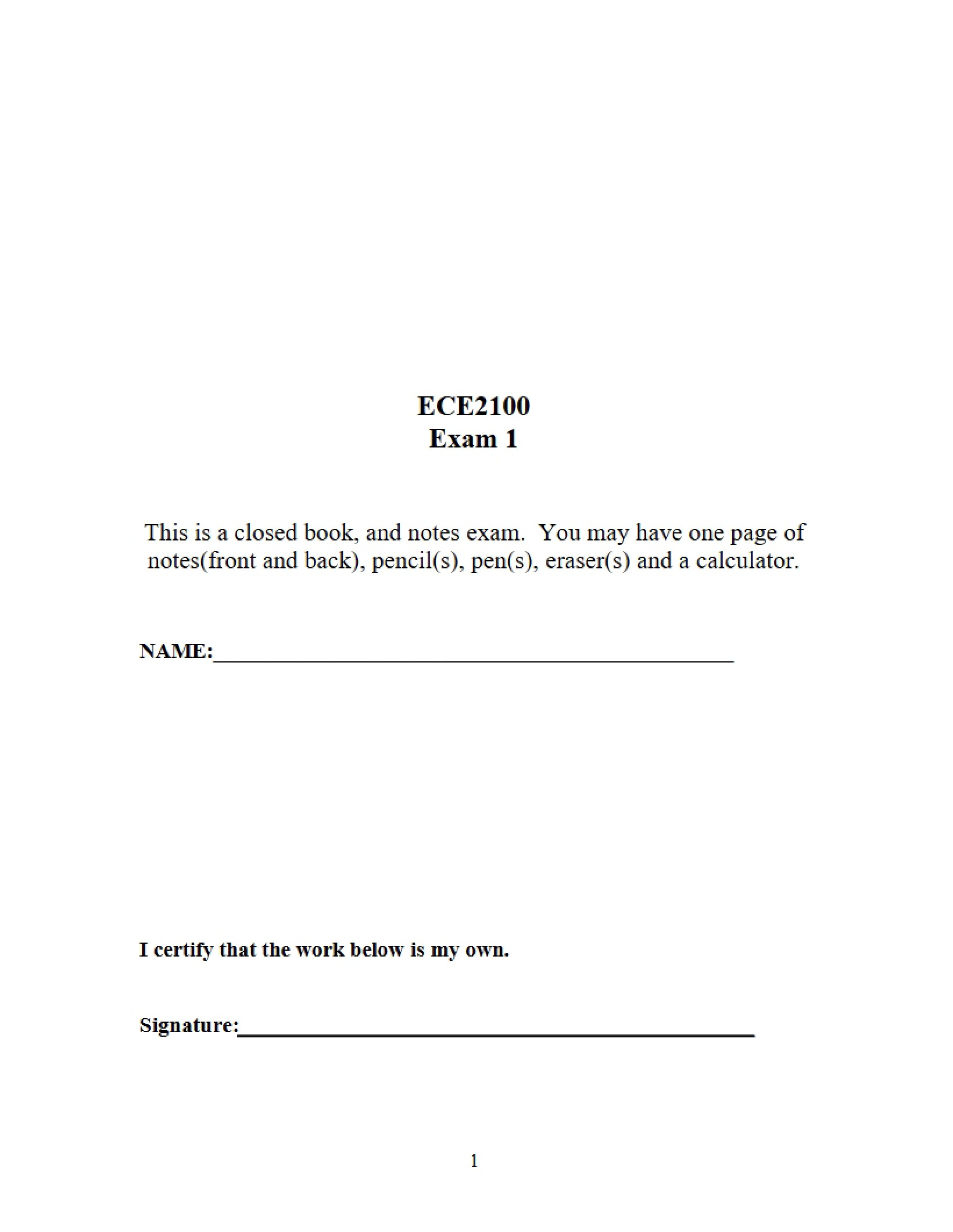 Fundamentals of Electronics Exam 1