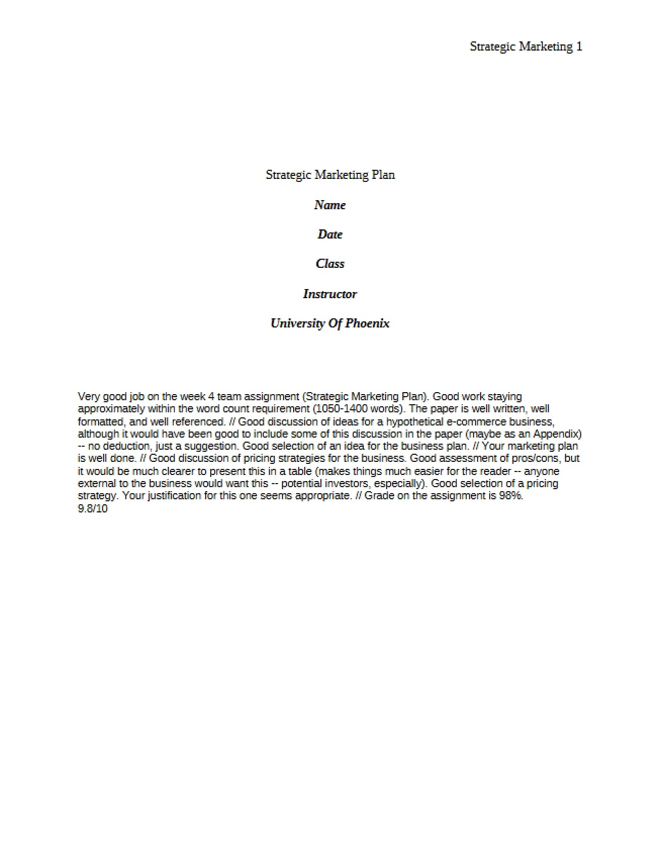 Plan for Strategic Marketing