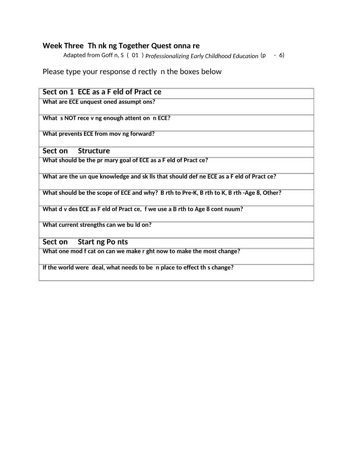 Thinking Together Questionnaire - Week Three