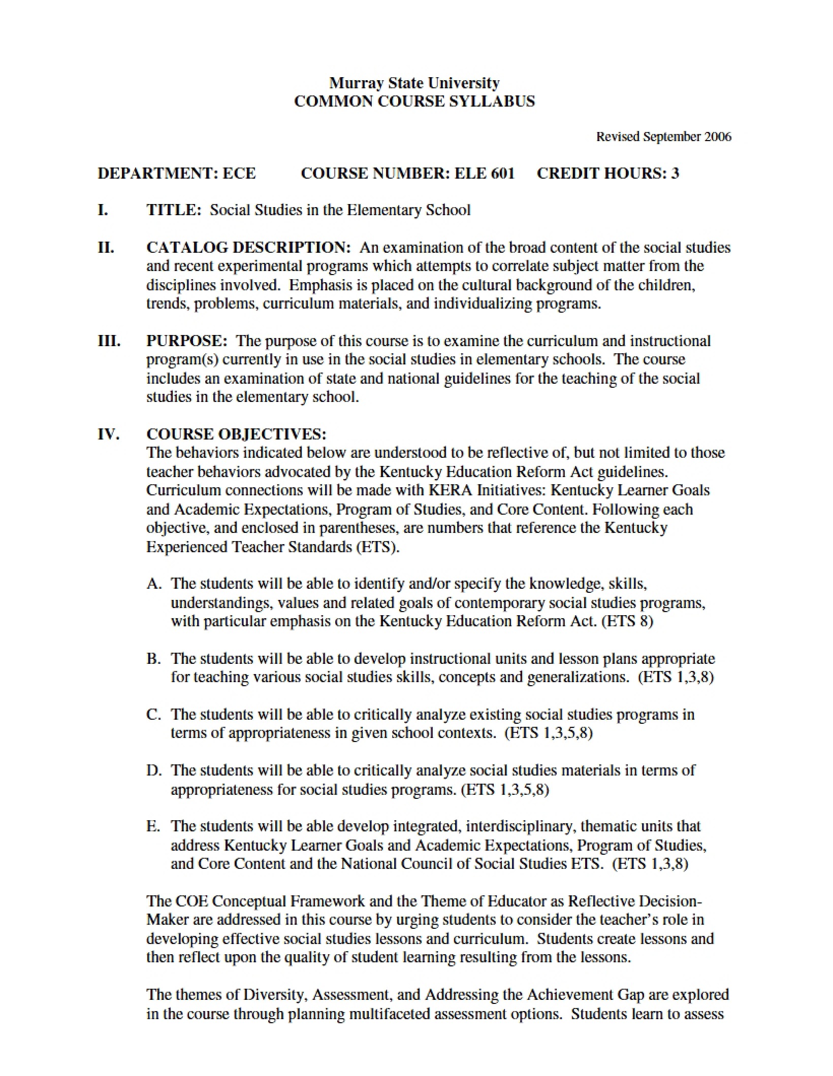 Syllabus - Integrating Social Studies in the Curriculum